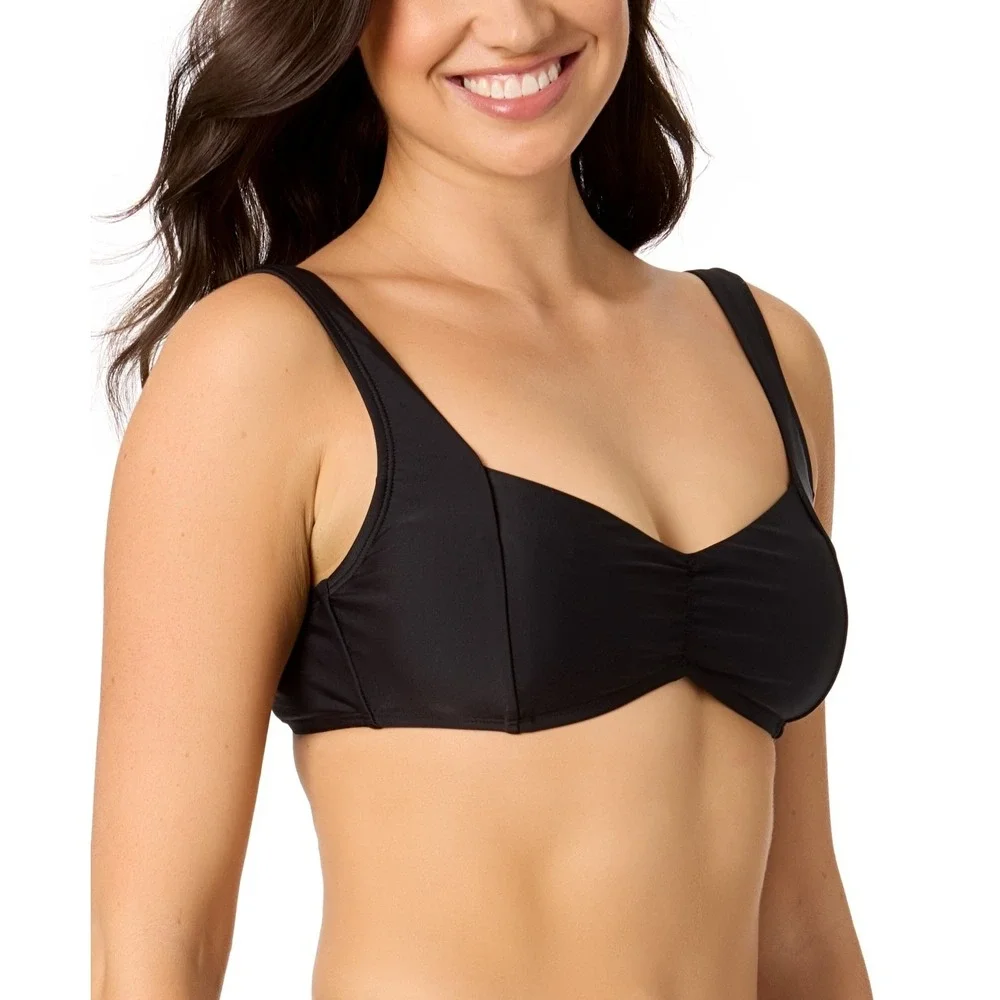 Salt + Cove Juniors Size XL Center-Ruched V-Neck Bikini Swim Top in Black 2499